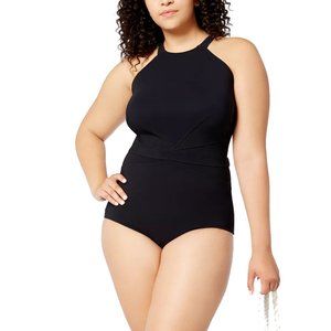 High Neck Cutout Back One Piece Swimsuit 16W
